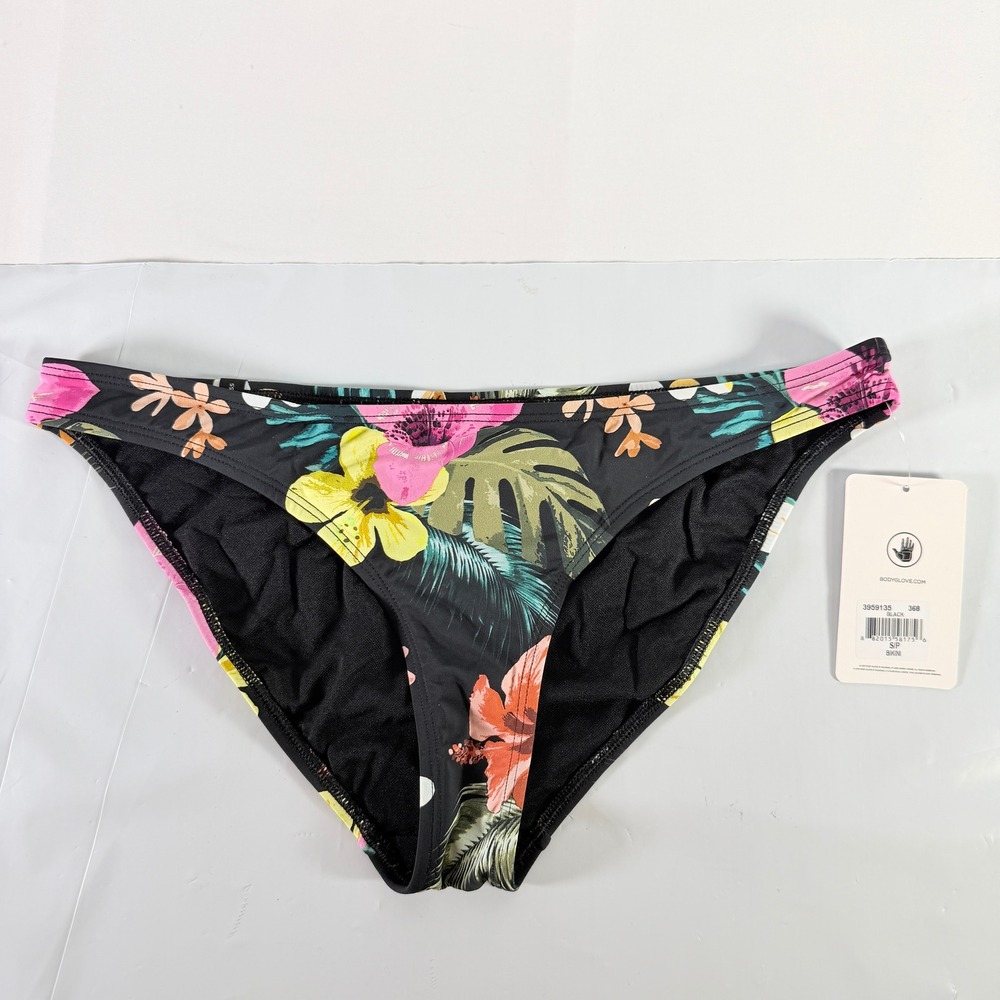Body Glove Tropical Island Bikini Swim Bottoms Floral Black Pink Yellow Small